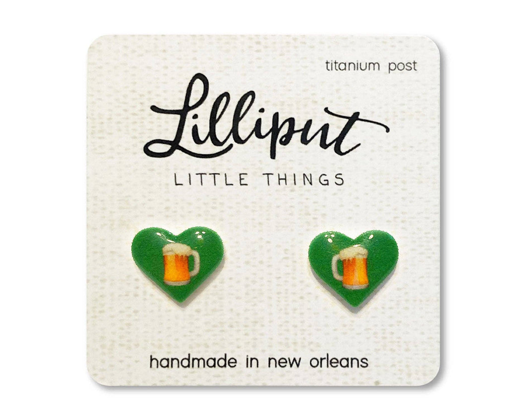 Green Beer Heart Earrings